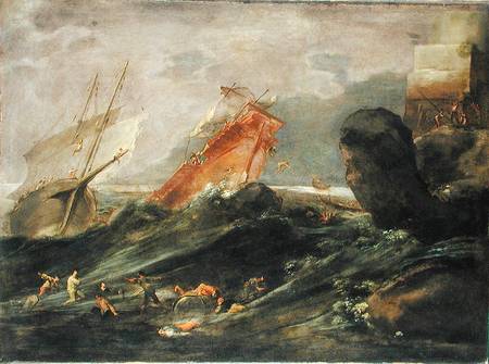 Shipwreck on a Rocky Shore from Leonard Bramer