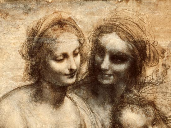 The Virgin and Child with SS. Anne and John the Baptist, detail of heads of the Virgin and St. Anne from Leonardo da Vinci