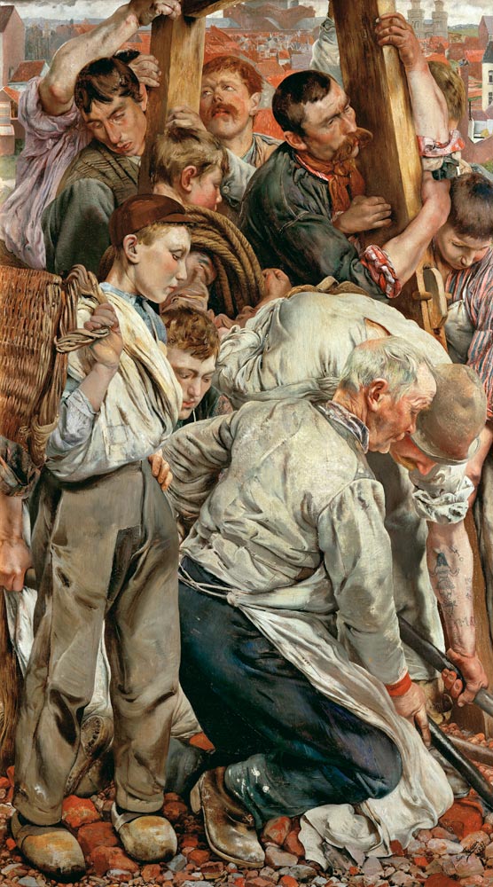 The Men, left panel from The Age of the Worker (oil on canvas)  from Leon Henri Marie Frederic
