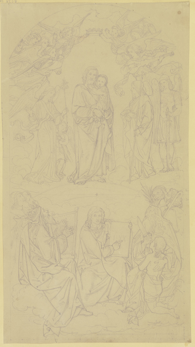 Joseph mit dem Jesuskind auf dem Arm, von musizierenden und ihn krönenden Engeln umgeben, unten Köni from Leopold Kupelwieser