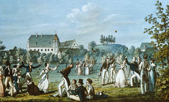 Ball Games at Atzenbrugg with Franz Schubert (1797-1828) and friends seated in the foreground from Leopold Kupelwieser
