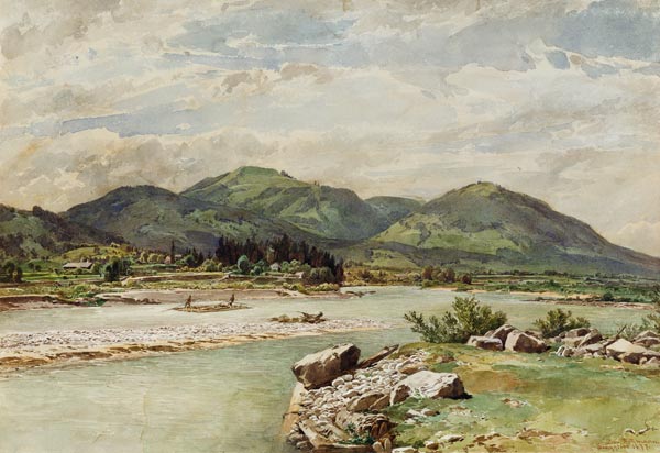 Isarlandschaft at Lengries with wood raft from Leopold Rottmann