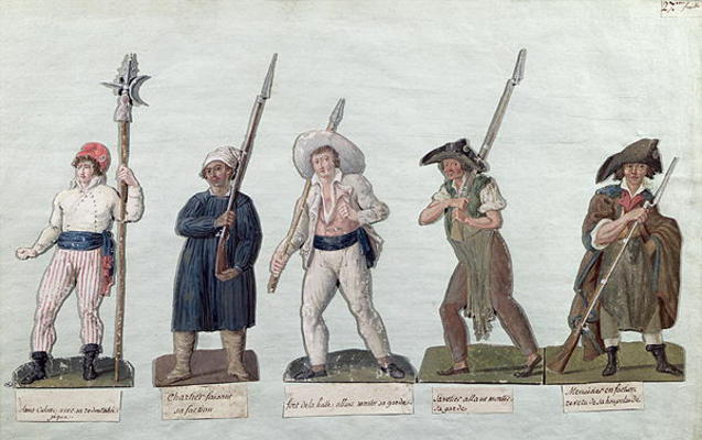 A Sans Culotte with his Pike, a Carter, a Market Porter, a Cobbler and a Carpenter (gouache on card) from Lesueur Brothers