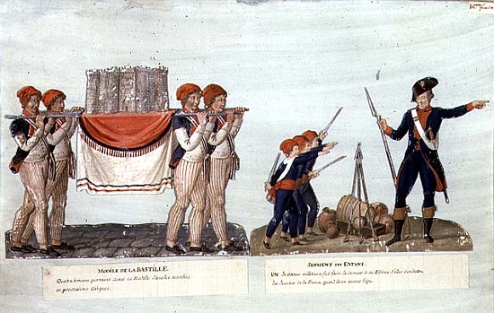 Carrying of the Model of the Bastille and Soldier giving a Lecture to the Children, c.1790 from Lesueur Brothers