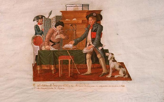 Fol.55 Country Folk and the Money Changer (gouache on card) from Lesueur Brothers