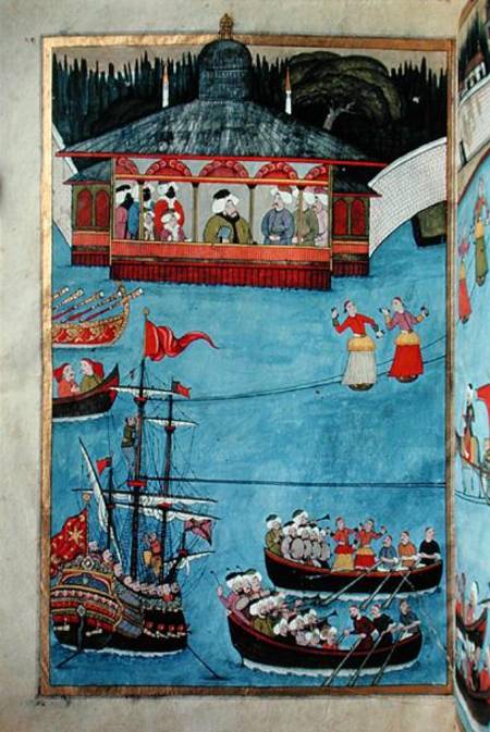 TSM A.3593 Nautical Festival before Sultan Ahmed III (1673-1736) from 'Surname' by Vehbi from Levni