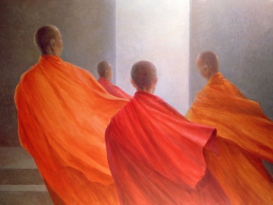Four Monks on Temple Steps (oil on canvas)  from Lincoln  Seligman