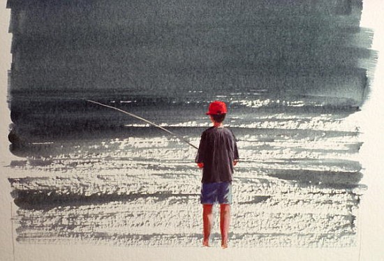 Henry Fishing, Alps, 1990 (acrylic on paper)  from Lincoln  Seligman