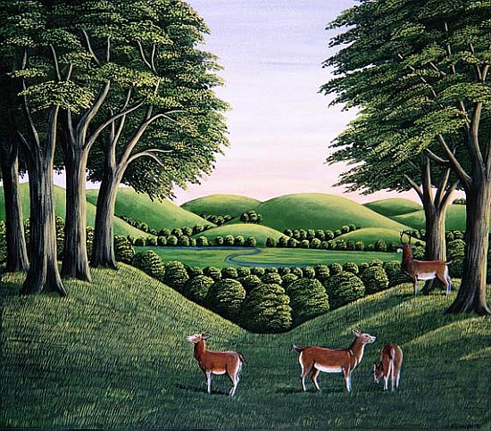 Deer on the hill, 1985 (gouache)  from Liz  Wright