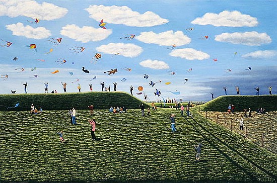 Kite Festival on Eggardon Hill, Dorset, 2007 (oil on canvas)  from Liz  Wright