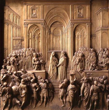 The Meeting of King Solomon and the Queen of Sheba, one of ten relief panels from the Gates of Parad from Lorenzo Ghiberti