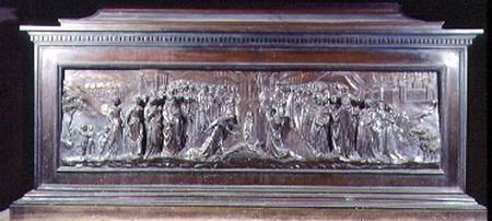 The Shrine of St. Zenobius showing one long panel depicting the Miracle of the Strozzi Boy. c.1432-4 from Lorenzo Ghiberti