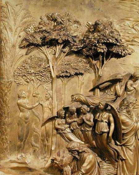 The Story of Adam, detail of The Temptation of Adam and Eve, from one of the original panels from th from Lorenzo Ghiberti