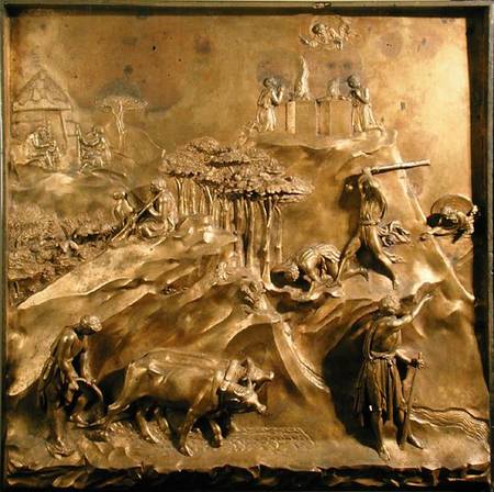 The Story of Cain and Abel: The Sacrifice, The Murder of Abel and God Banishing Cain, original panel from Lorenzo Ghiberti