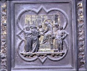Pontius Pilate Washing his Hands before Christ, sixteenth panel of the North Doors of the Baptistery