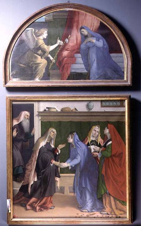 The Annunciation and The Visitation, two paintings constituting an altarpiece from Lorenzo Lotto