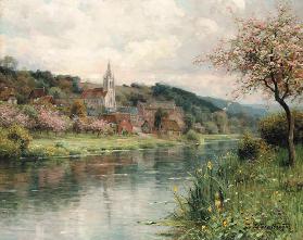 View of a village at a river