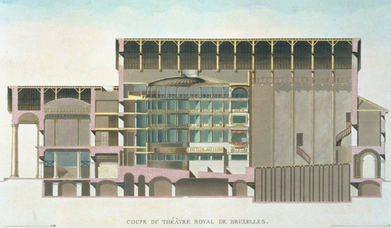Cross Section of Theatre Royal, Brussels, from 'Choix des Monuments, Edifices et Maisons les plus re from Louis Damesme