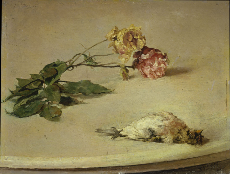 Dead Bird and Two Roses on a Table Board from Louis Eysen