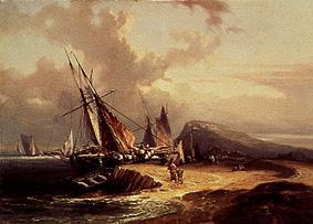 Unloading a sailing ship. from Louis Gabriel Eugène Isabey