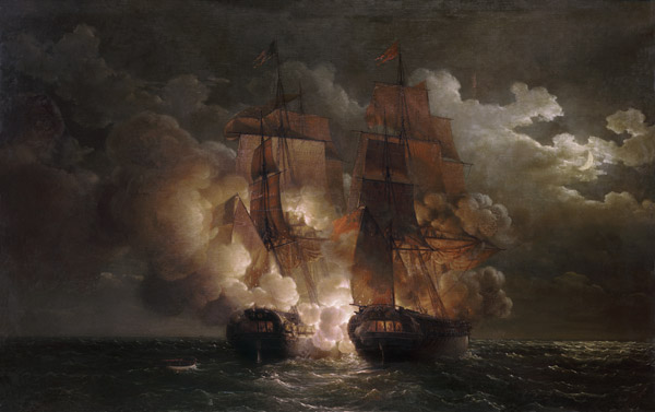 Battle Between the French Frigate 'Arethuse' and the English Frigate 'Amelia' in View of the Islands from Louis Philippe Crepin