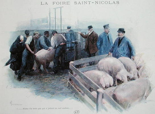 The Saint-Nicolas Fair in Evreux, early 20th century (colour litho) from Louis Remy Sabattier