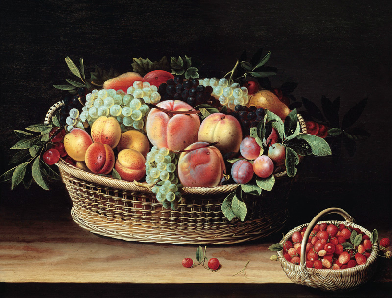 Basket of Apricots, Grapes and Strawberries from Louise Moillon