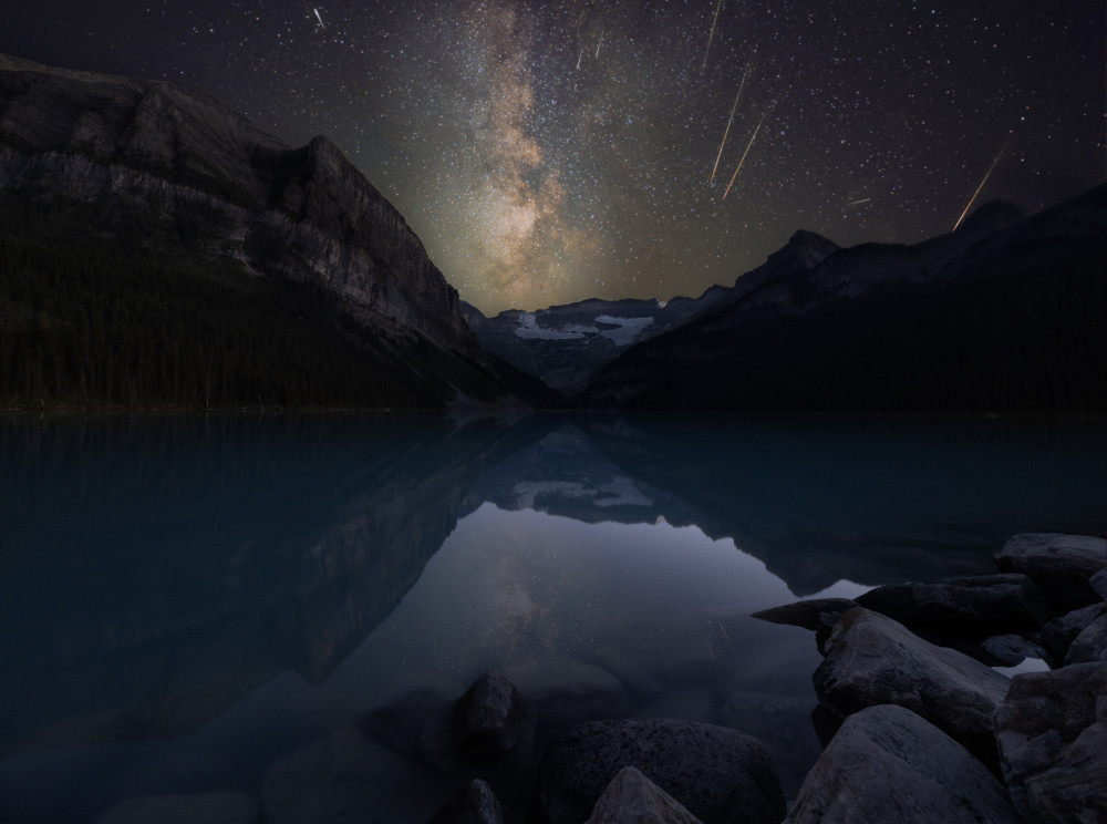 Perseid meteor shower at Lake Louise from Louise Yu