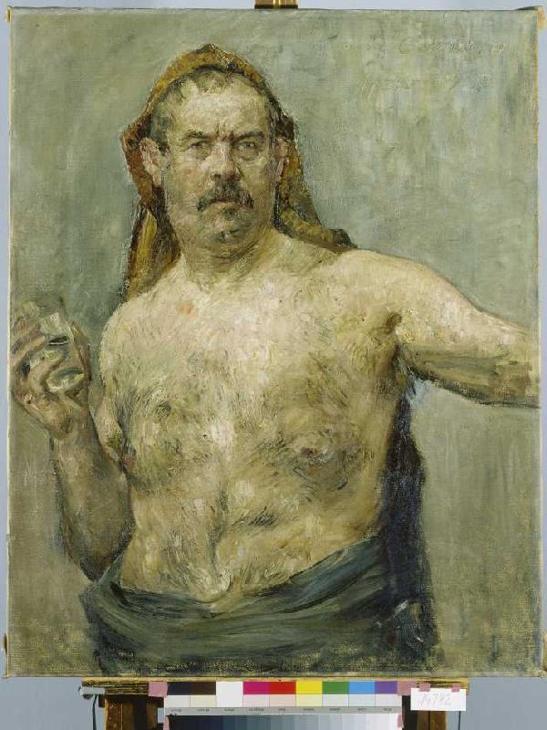 Alone portrait with glass. from Lovis Corinth