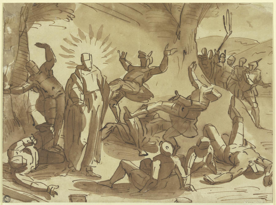 Christus wirft durch seine Stimme die ihn gefangennehmenden Soldaten nieder from Luca Cambiaso