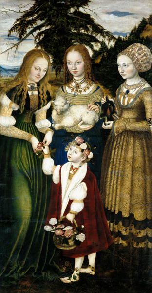 Altarpiece with the Martyrdom of Saint Catharine, left wing: The Saints Dorothea, Agnes and Cunigund from Lucas Cranach the Elder