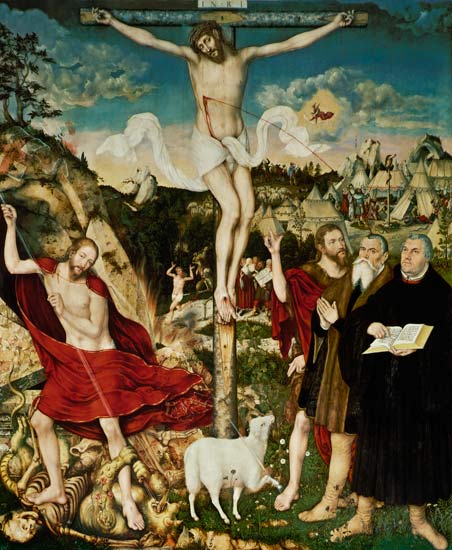 Altar of the Peter and Paulkirche in Weimar middle panel: Christ at the cross. from Lucas Cranach the Elder