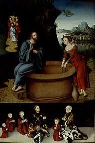 Christ and the Samariterin at the fountain below: Family picture of the founder. from Lucas Cranach the Elder