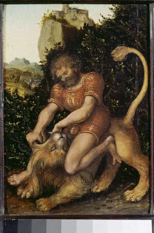 Samson, the lion conquering. from Lucas Cranach the Elder