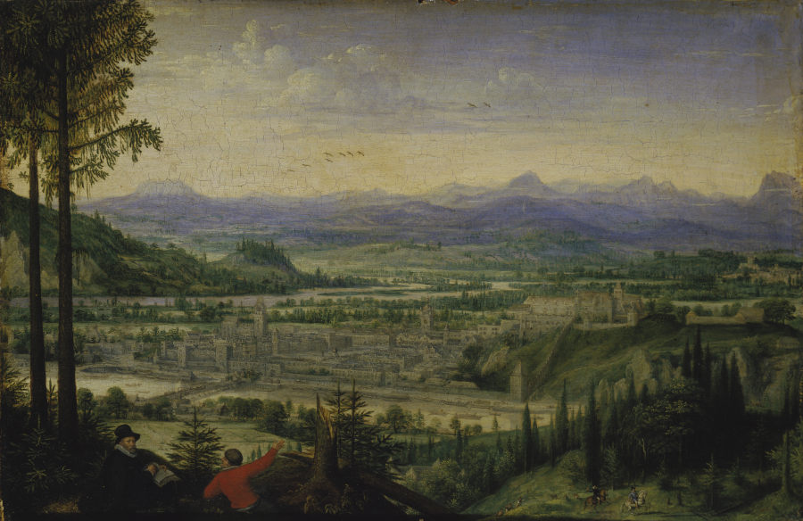 View of Linz with Artist Drawing in the Foreground from Lucas van Valckenborch