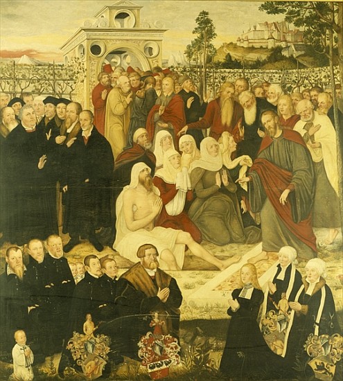 Reformers'' group at a miracle (see also 308463) from Lucas (school) Cranach