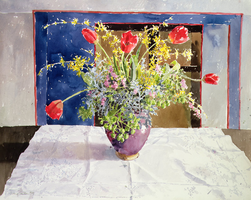 Spring Flowers in a Vase, 1988 (w/c on paper)  from Lucy Willis