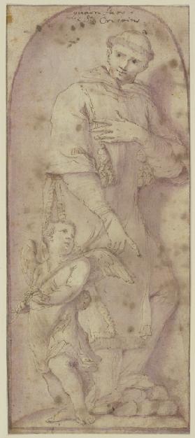 Der Heilige Crispinus (oder Stephanus?) mit einem Engel in einer Nische