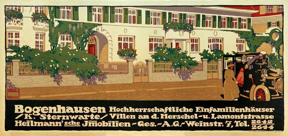 Bogenhausen / noble single family houses / K. observatory / villas at d. Herschel– u. Lamontstrasse  from Ludwig Hohlwein