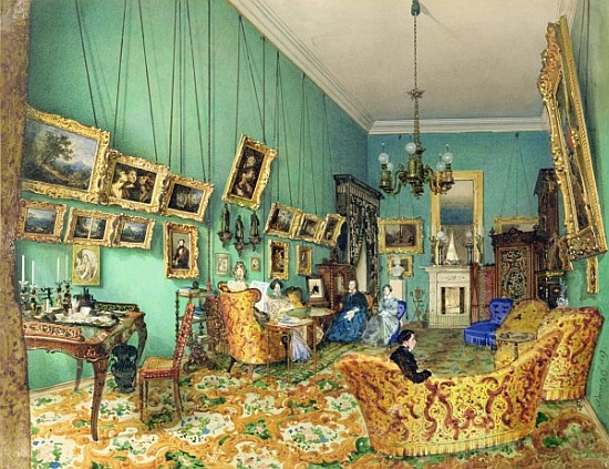 Interior of a living room, 1847 (watercolour and white colour on paper) from Luigi (Ludwig Osipovich) Premazzi