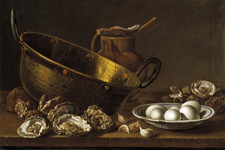 Still life with oysters, garlic and eggs from Luis Egidio Melendez
