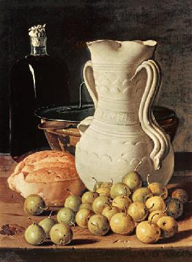 Still Life with bread, greengages and pitcher
