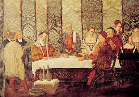 Banquet Given by Bartolomeo Colleoni (1400-75) for Christian I (1426-81) of Denmark  (detail) from Marcello Fogolino