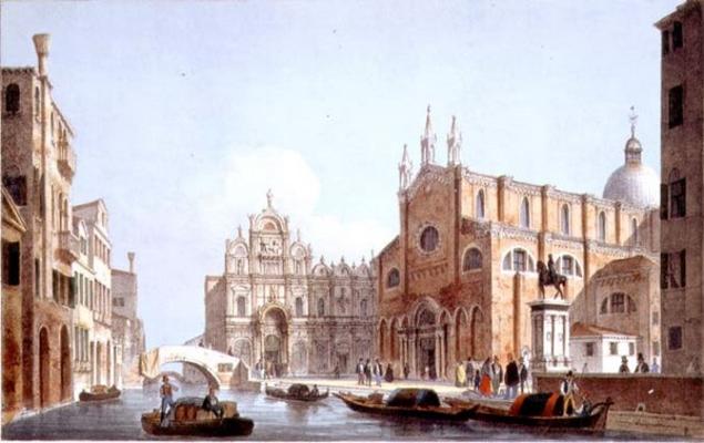 The Church of SS. Giovanni and Paolo and S. Marco, Venice, engraved by Brizeghel (litho) from Marco Moro