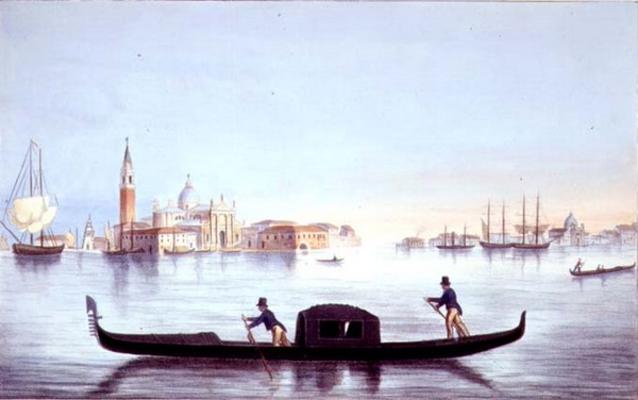 Venetian Gondola, engraved by Brizeghel (litho) from Marco Moro
