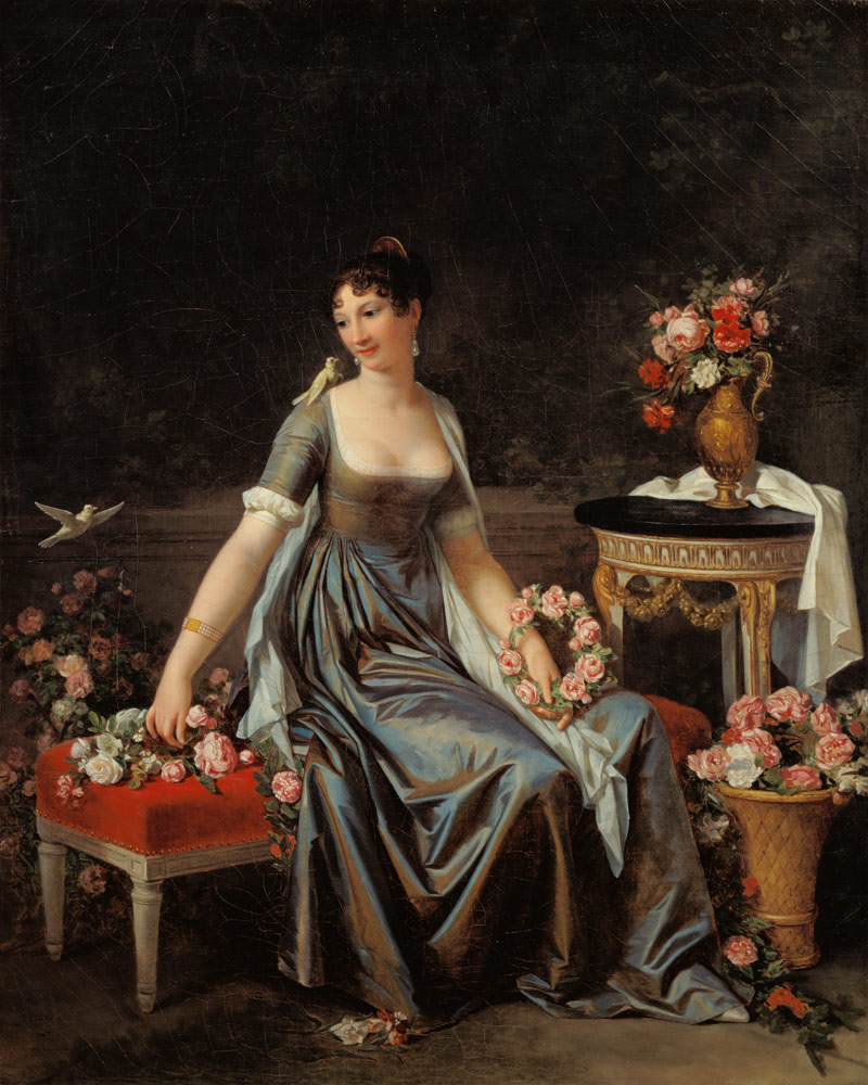 Portrait of a lady, surrounded by flowers and birds from Marguerite Gérard