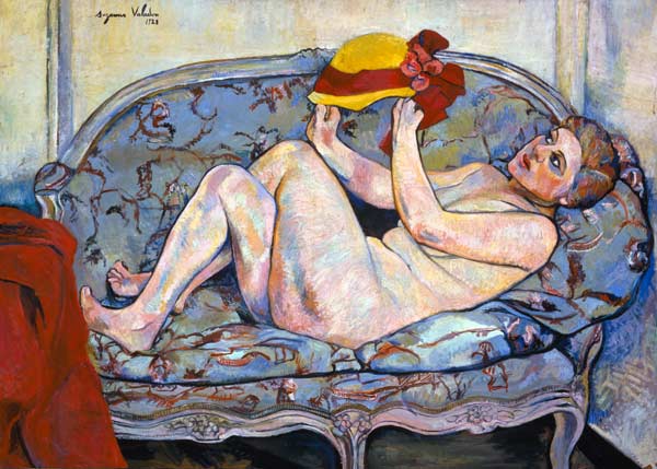Lying female act on a chaise longue with hat in the hand. from Marie Clementine (Suzanne) Valadon