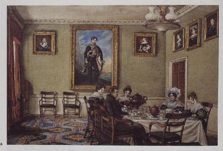 Dining room at Langton Hall, family at breakfast from Mary Ellen Best