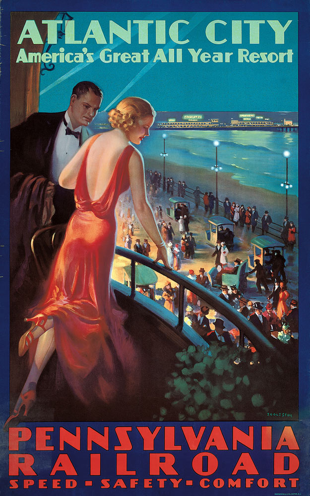 Poster advertising travel to Atlantic City by Pennsylvania Railroad from Mason Edward Eggleston