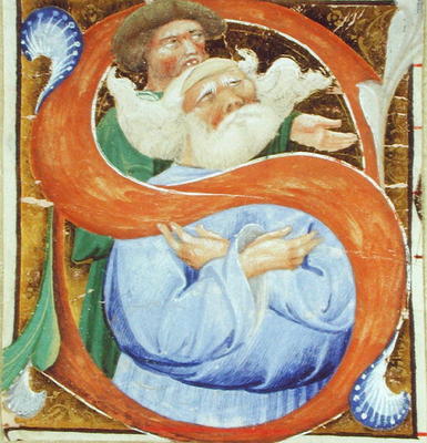 Historiated initial 'S' depicting an old man praying (vellum) from Master of San Michele of Murano